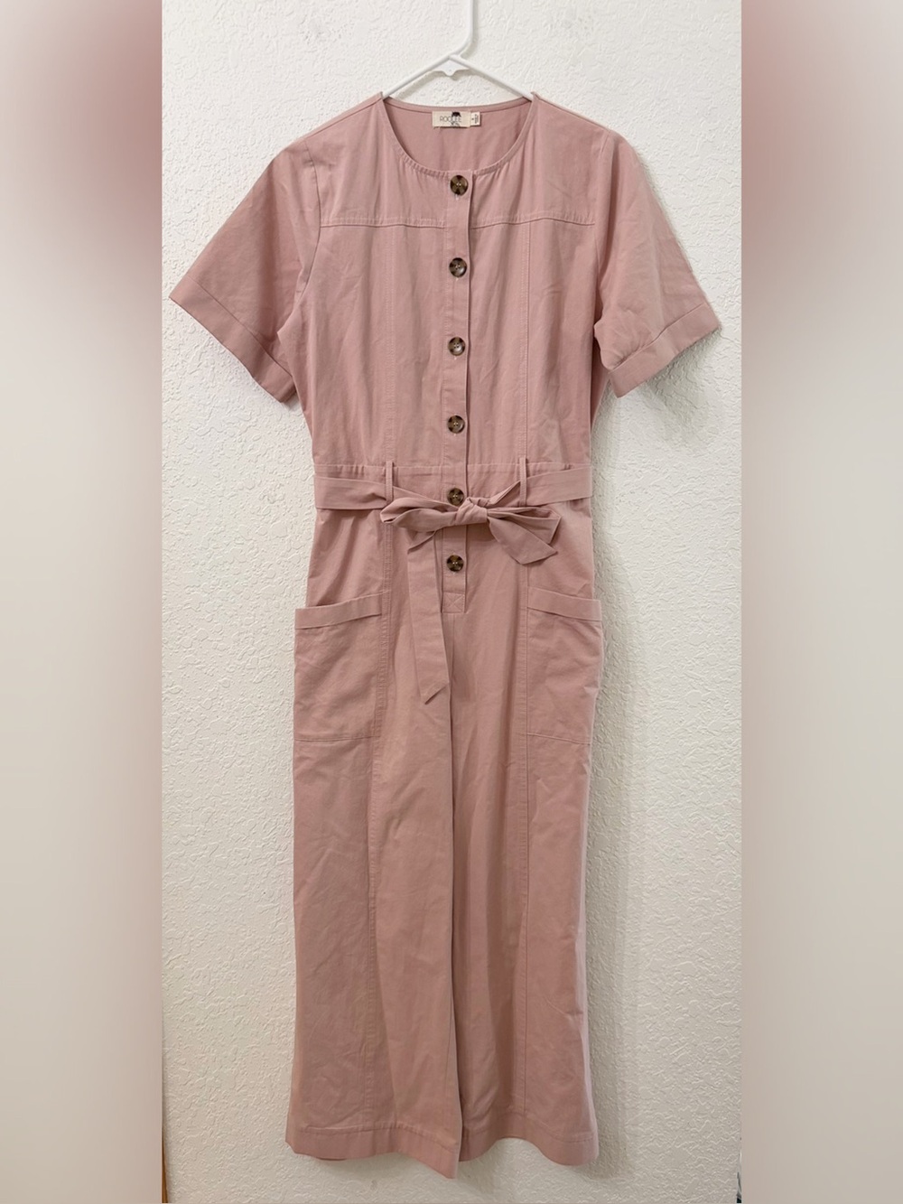 Roolee Button-Front Wide Leg Dusty Pink Utility Jumpsuit Size S